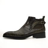 Olive Croc-Embossed Cutout Ankle Boots VanPasch