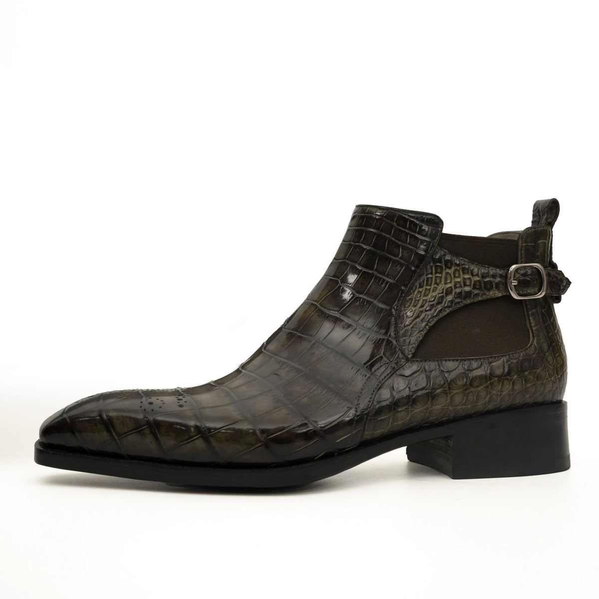 Olive Croc-Embossed Cutout Ankle Boots VanPasch
