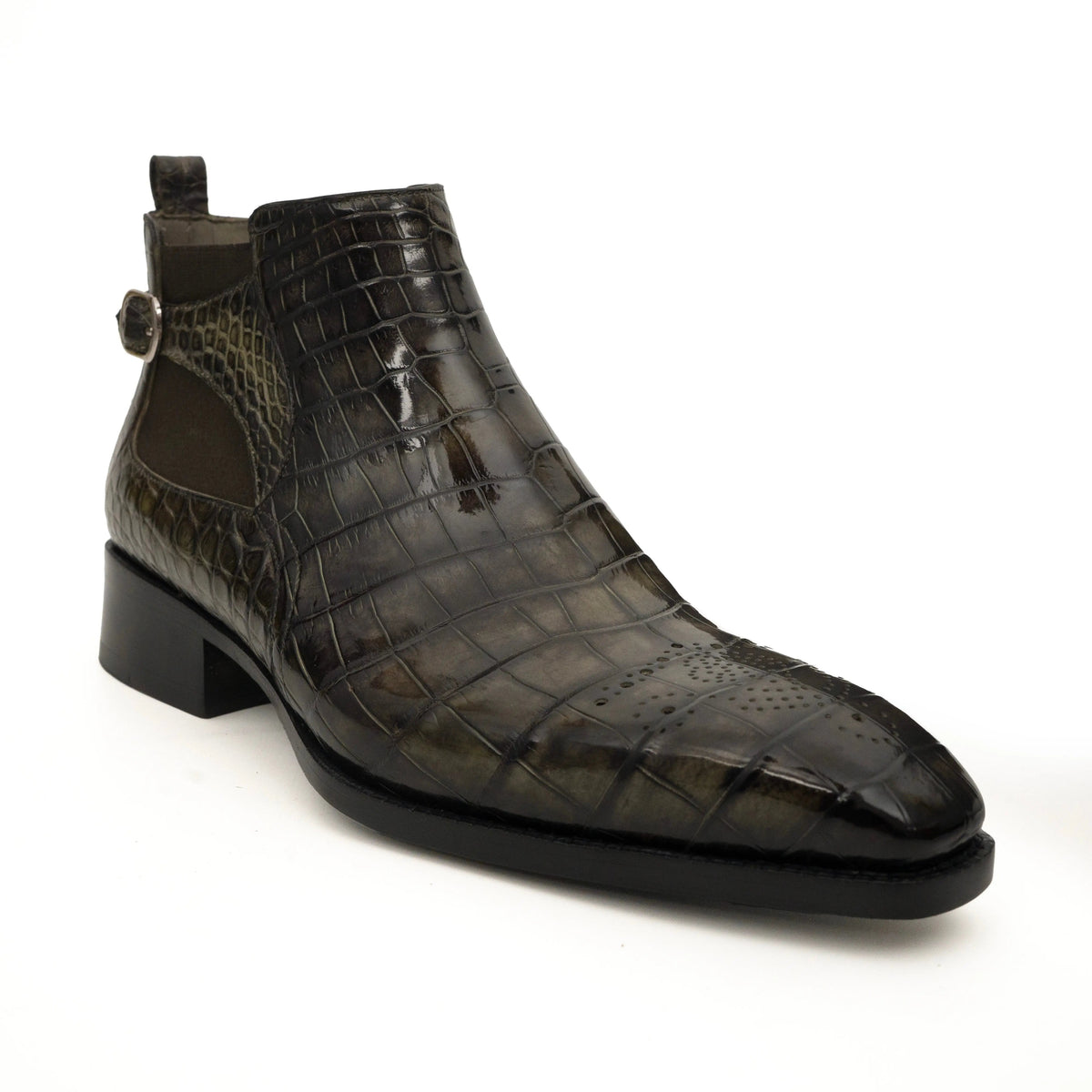 Olive Croc-Embossed Cutout Ankle Boots VanPasch