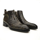 Olive Croc-Embossed Cutout Ankle Boots VanPasch