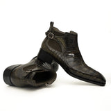 Olive Croc-Embossed Cutout Ankle Boots VanPasch