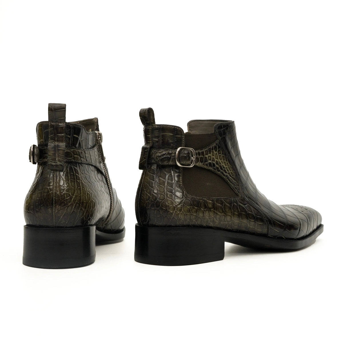 Olive Croc-Embossed Cutout Ankle Boots VanPasch