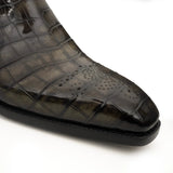 Olive Croc-Embossed Cutout Ankle Boots VanPasch