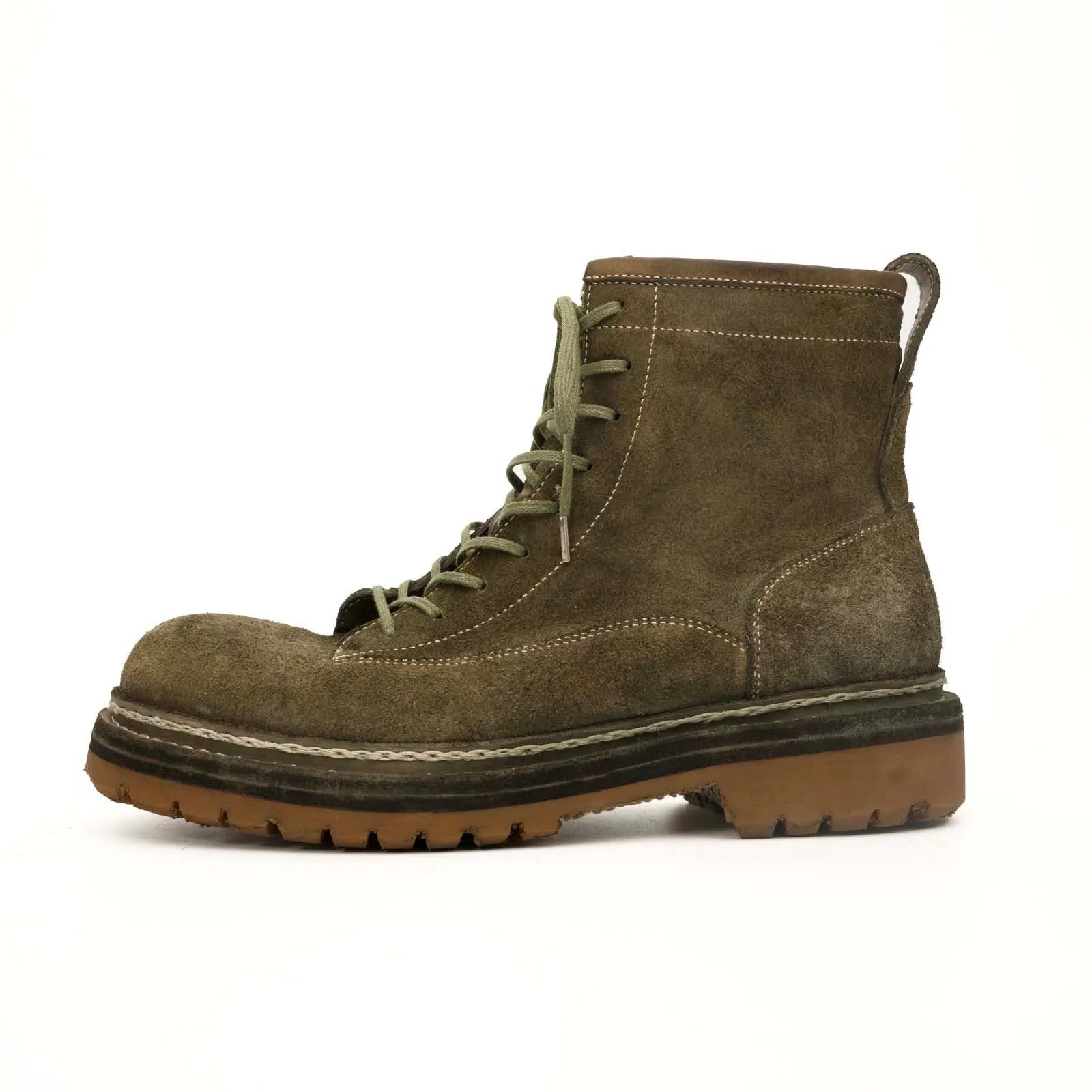Olive Suede Lace-Up Combat Boots VanPasch