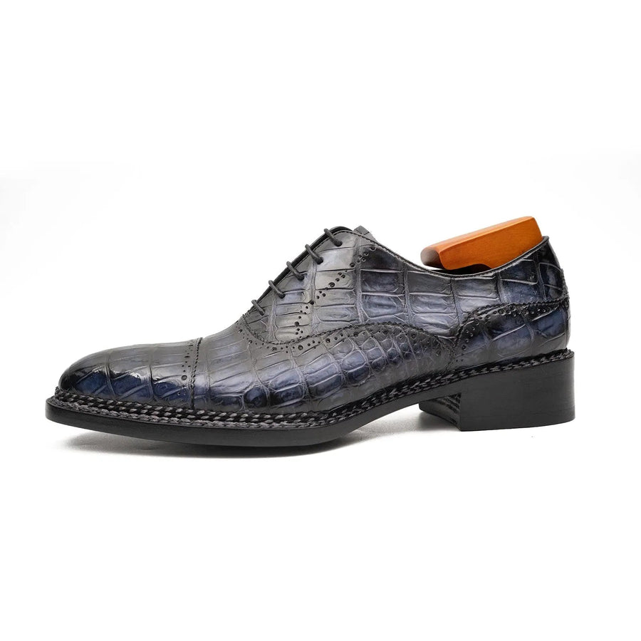 Purplish Blue Crocodile Oxford Shoes Goodyear Norwegian 8016 VanPasch