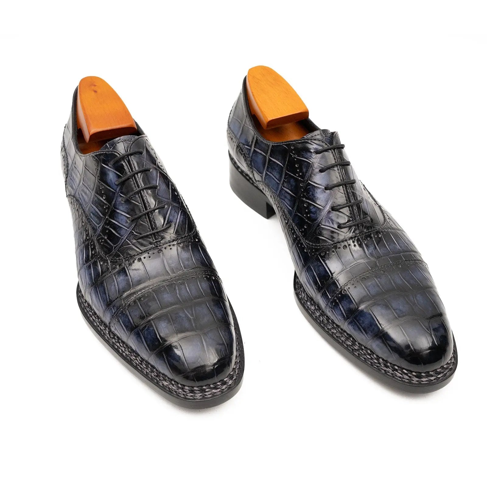 Purplish Blue Crocodile Oxford Shoes Goodyear Norwegian 8016 VanPasch