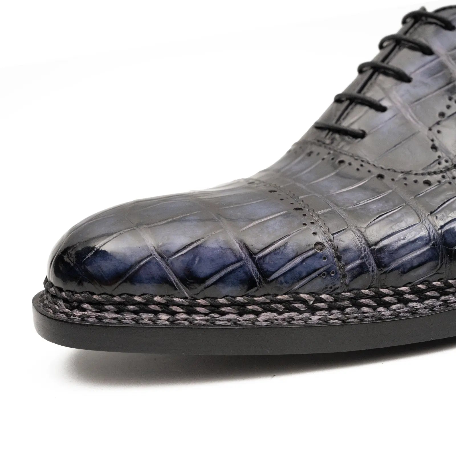 Purplish Blue Crocodile Oxford Shoes Goodyear Norwegian 8016 VanPasch