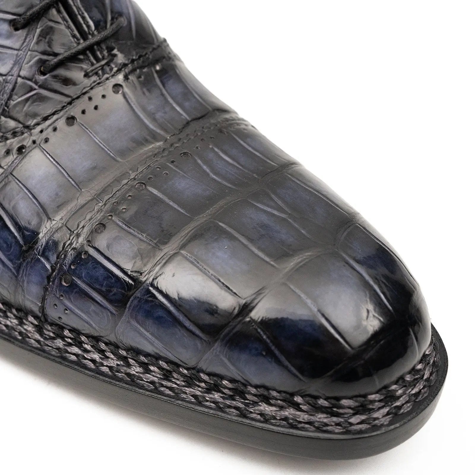 Purplish Blue Crocodile Oxford Shoes Goodyear Norwegian 8016 VanPasch
