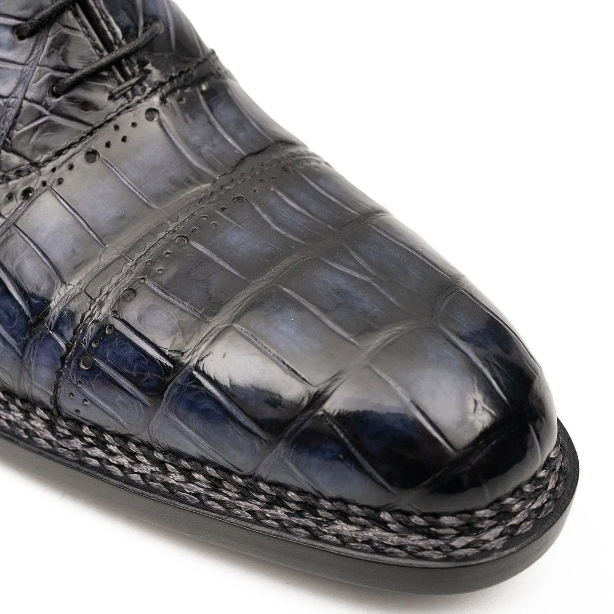 Purplish Blue Crocodile Oxford Shoes Goodyear Norwegian 8016 VanPasch