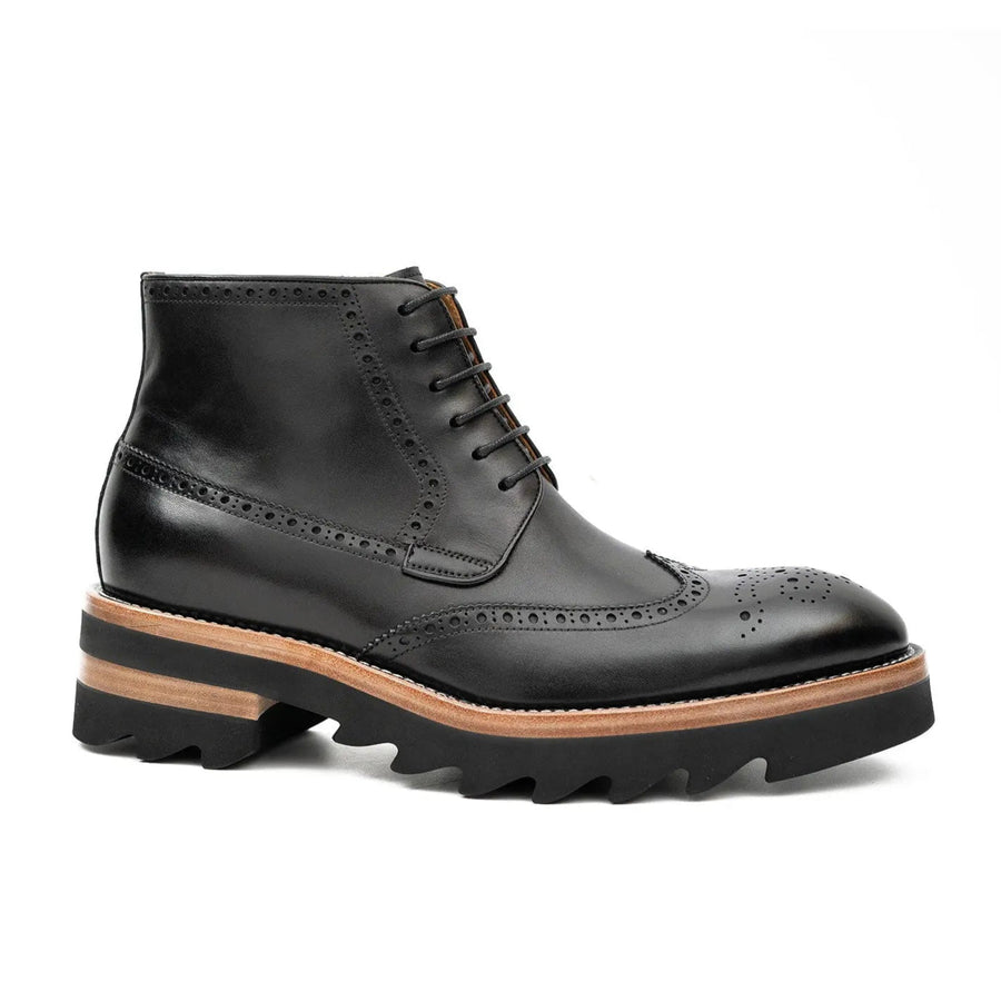 Black Brogue Lace-Up Boots with Lug Sole