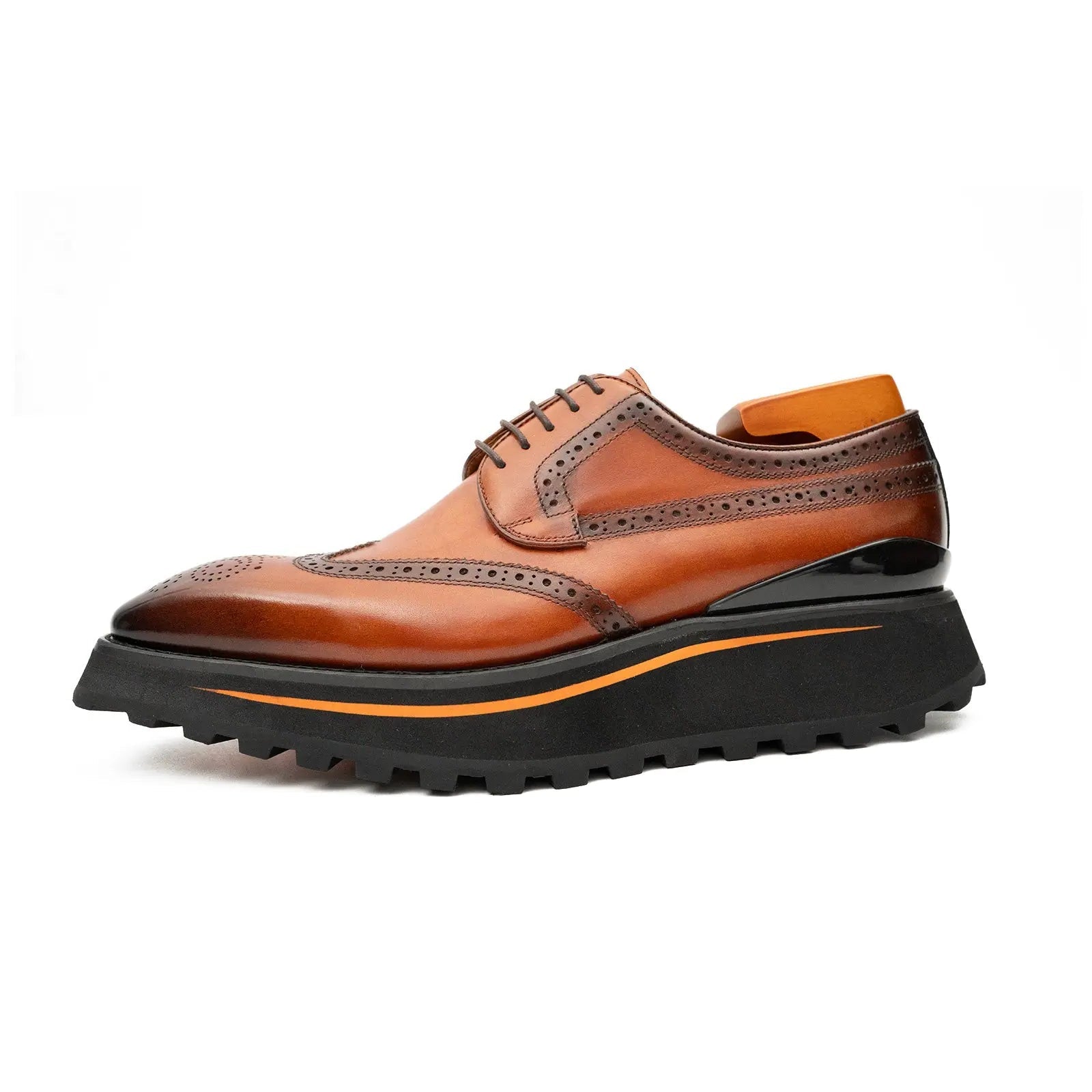 Thick-soled calfskin formal brogue derby shoes Brown VanPasch