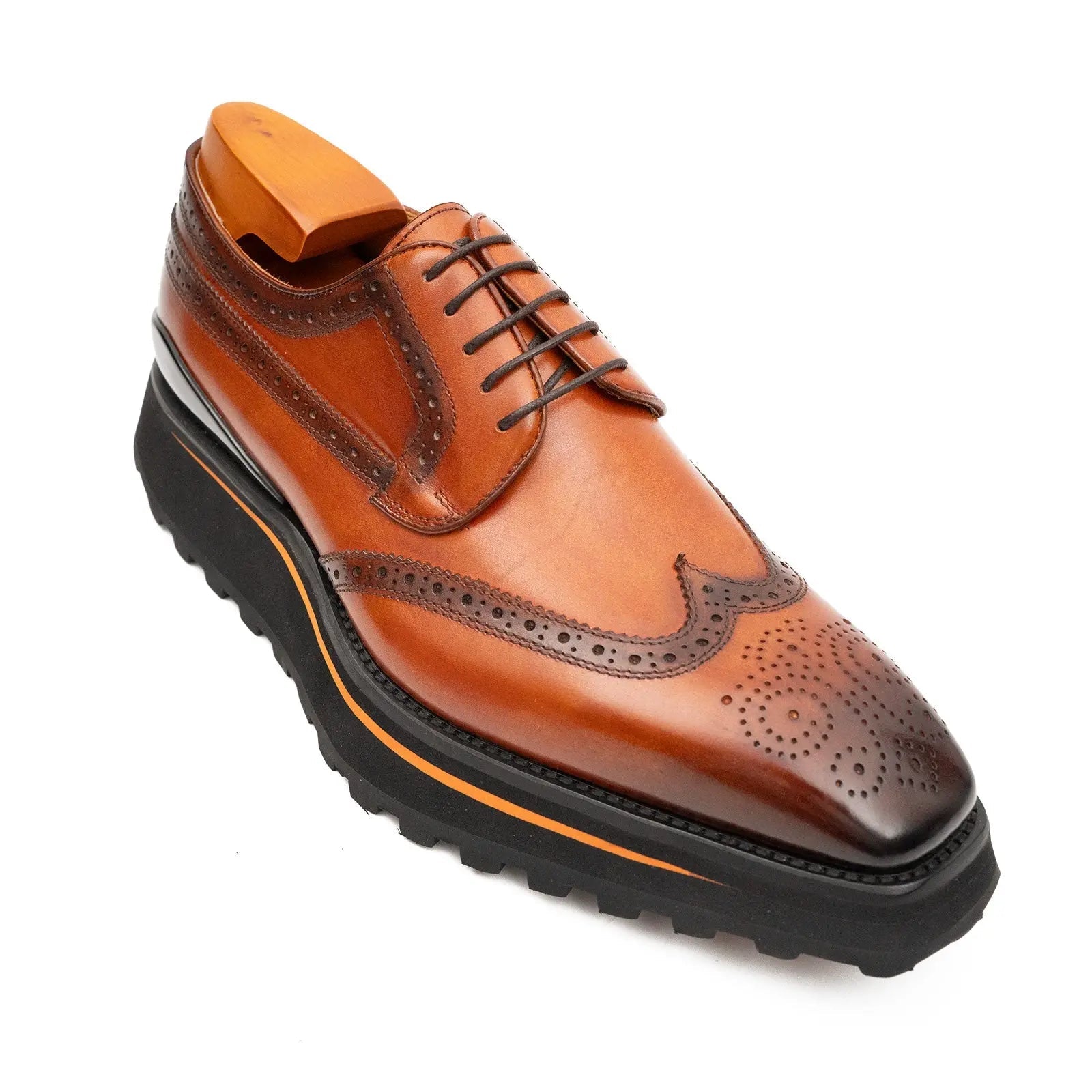 Thick-soled calfskin formal brogue derby shoes Brown VanPasch