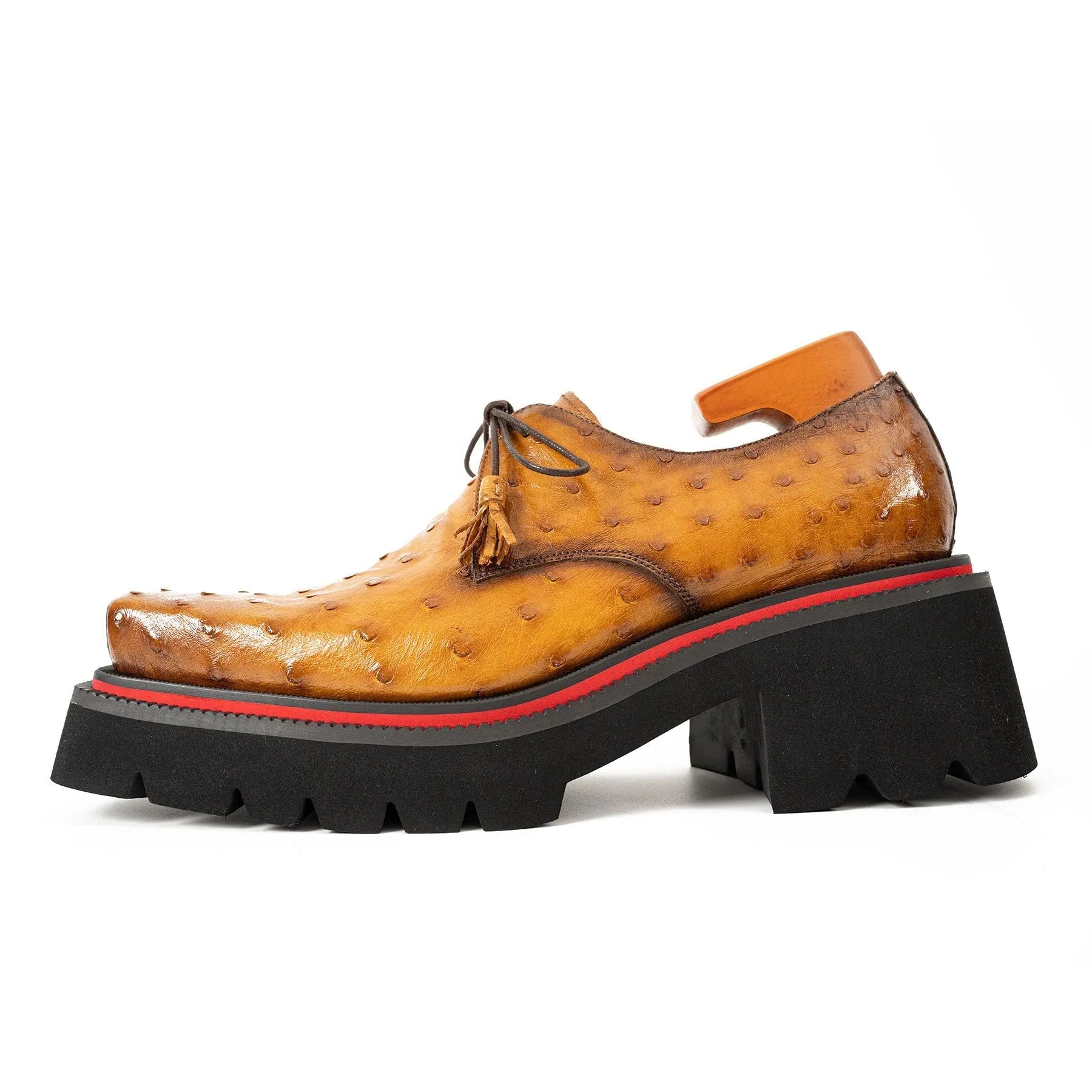 Thick-soled ochre ostrich leather Derby shoes Divinch
