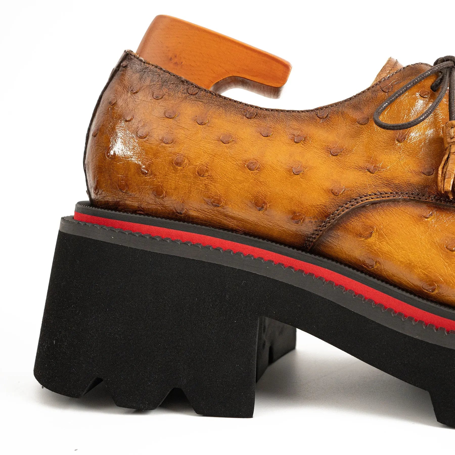 Thick-soled ochre ostrich leather Derby shoes VanPasch