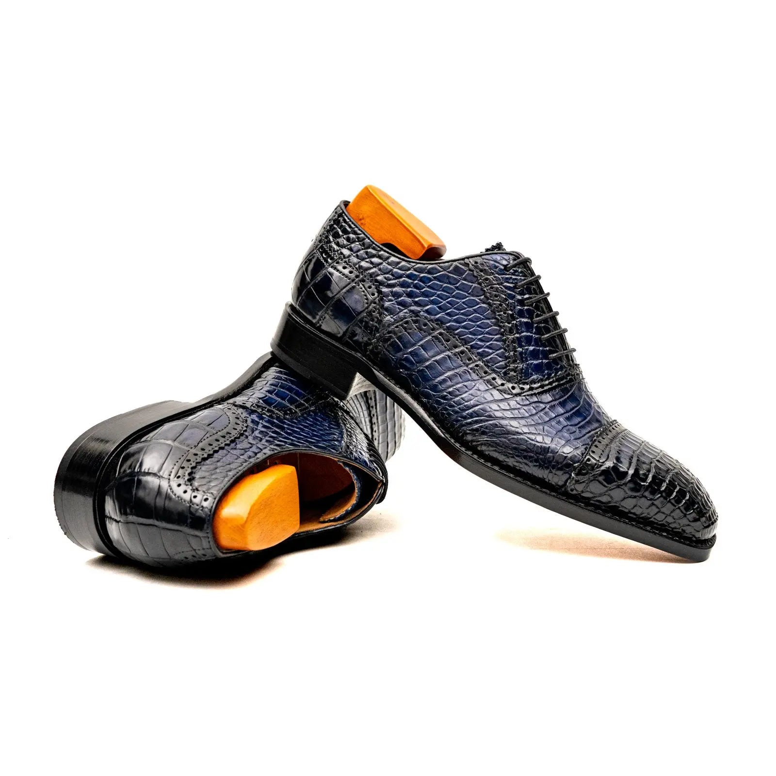 Two-tone Blue Crocodile Oxford Shoes VanPasch