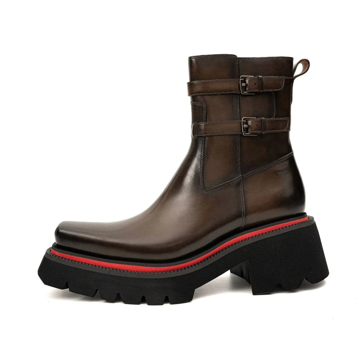 Burnished Double Strap Lug Boot Coffee VanPasch