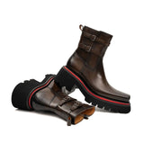 Burnished Double Strap Lug Boot Coffee VanPasch