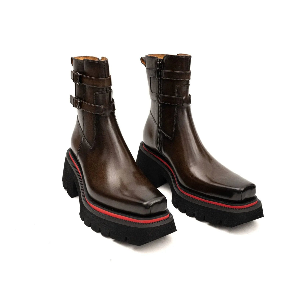 Burnished Double Strap Lug Boot Coffee VanPasch