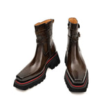 Burnished Double Strap Lug Boot Coffee VanPasch
