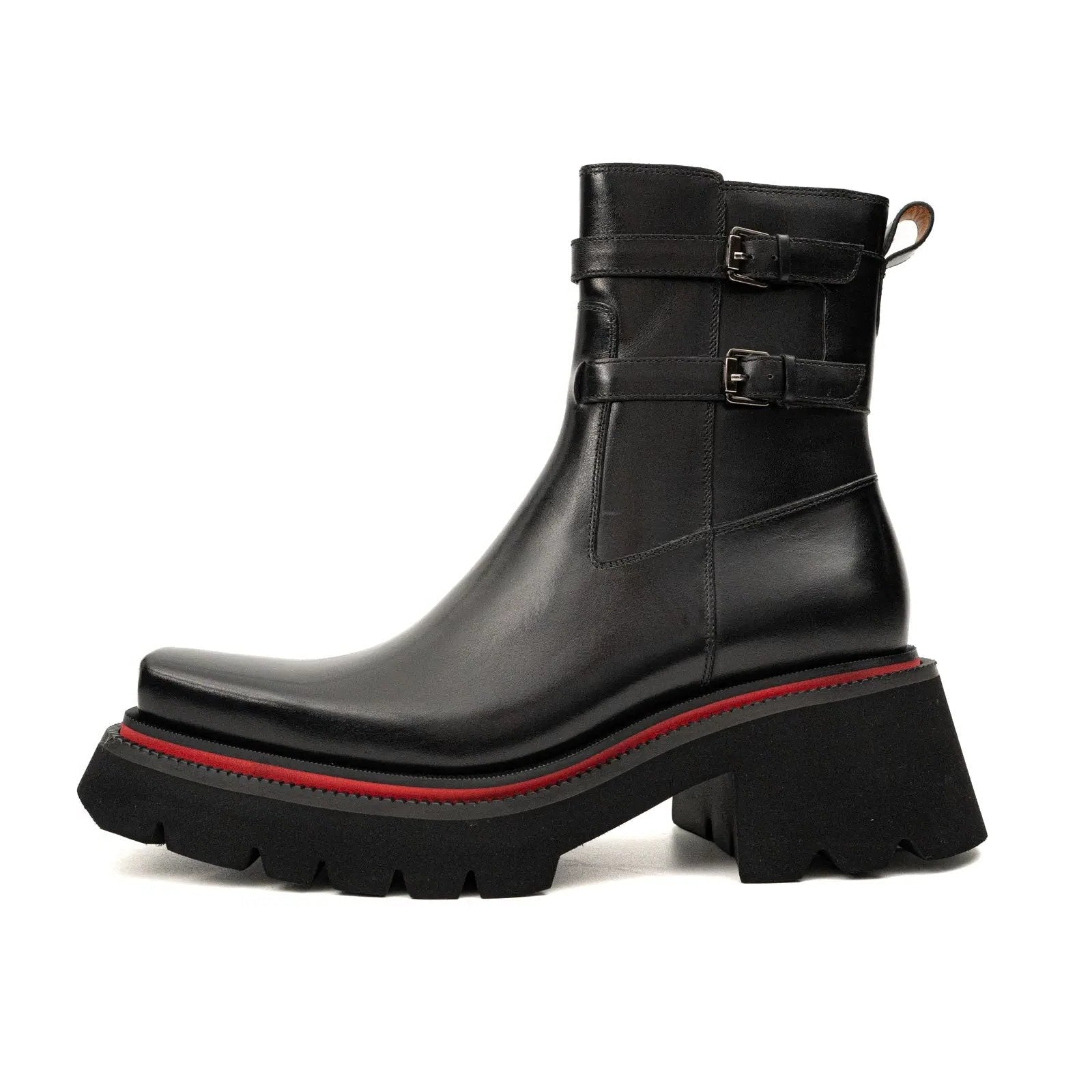 Burnished Double Strap Lug Boot Black VanPasch