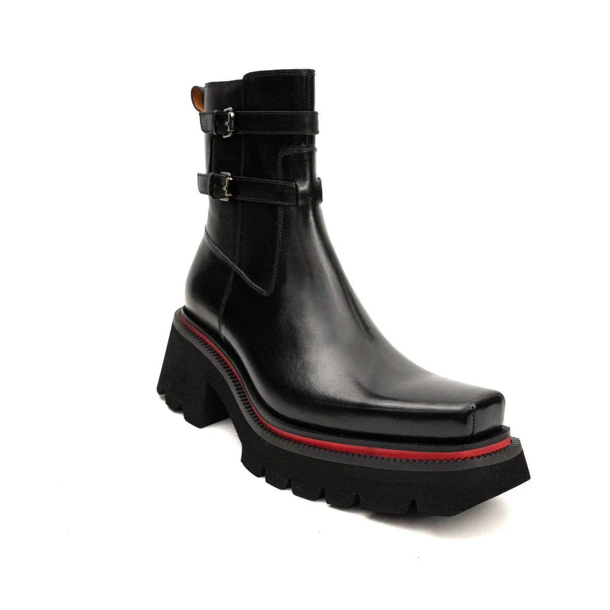Burnished Double Strap Lug Boot Black VanPasch
