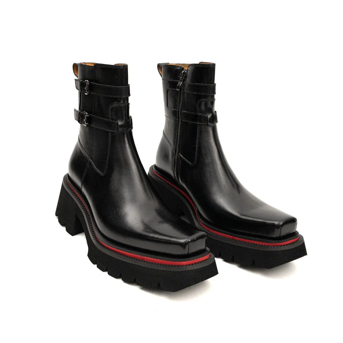Burnished Double Strap Lug Boot Black VanPasch