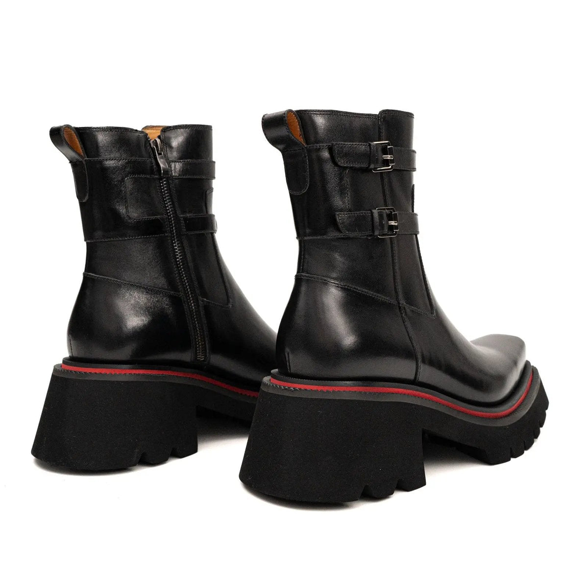 Burnished Double Strap Lug Boot Black VanPasch