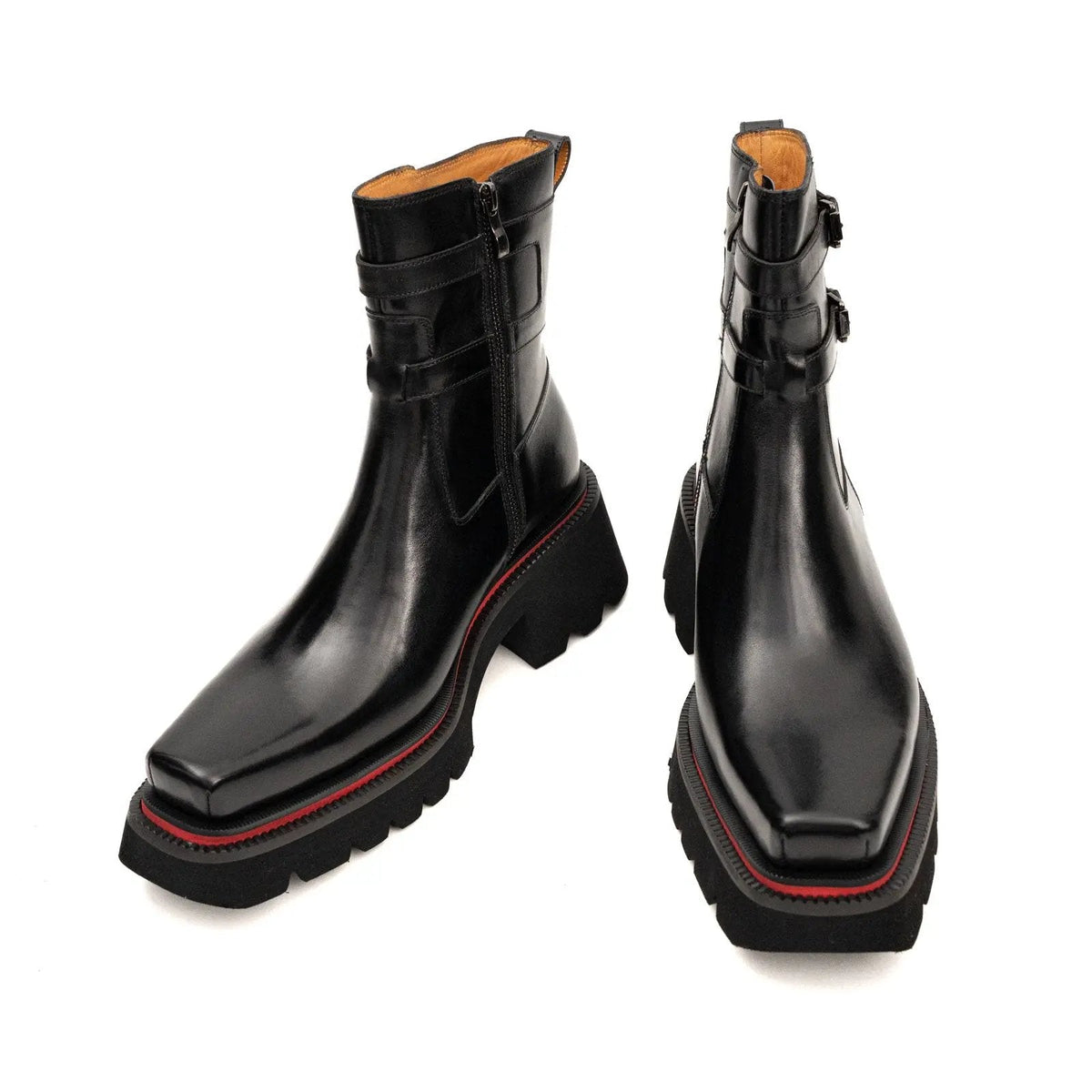 Burnished Double Strap Lug Boot Black VanPasch