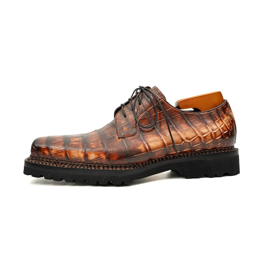 Cognac Crocodile Lug Sole Derby