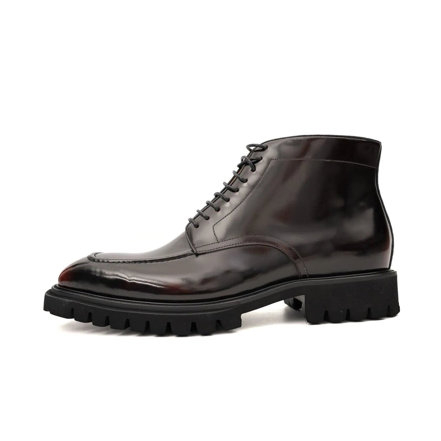 Wine Patent Lug Sole Ankle Boot VanPasch