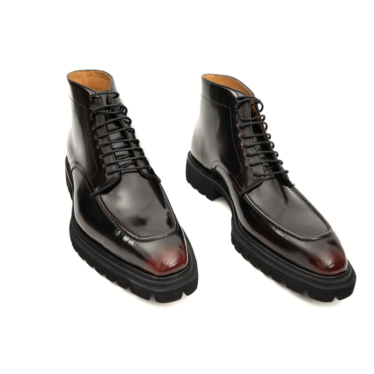 Wine Patent Lug Sole Ankle Boot VanPasch