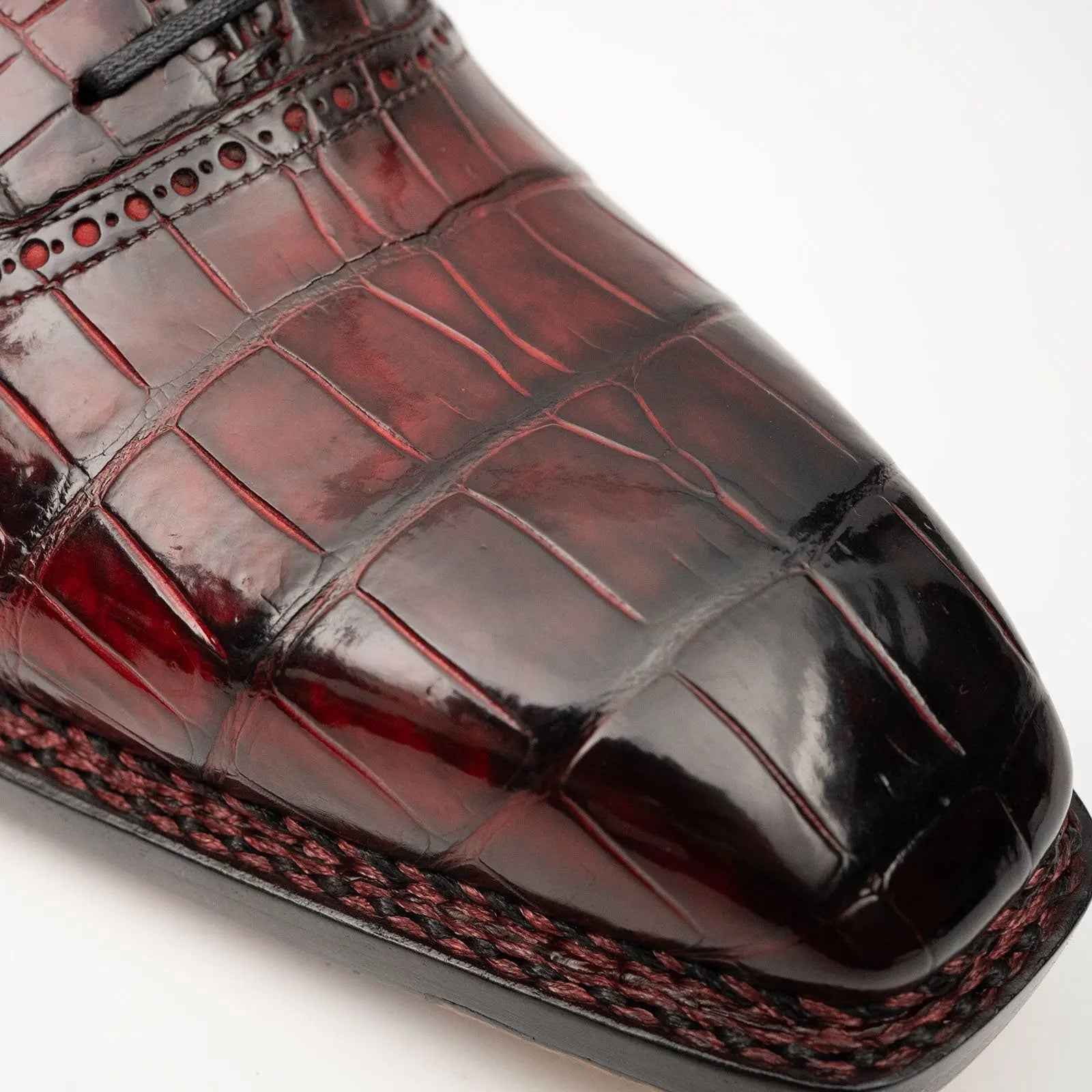Wine Red Crocodile Oxford Shoes Goodyear Norwegian 8020 VanPasch