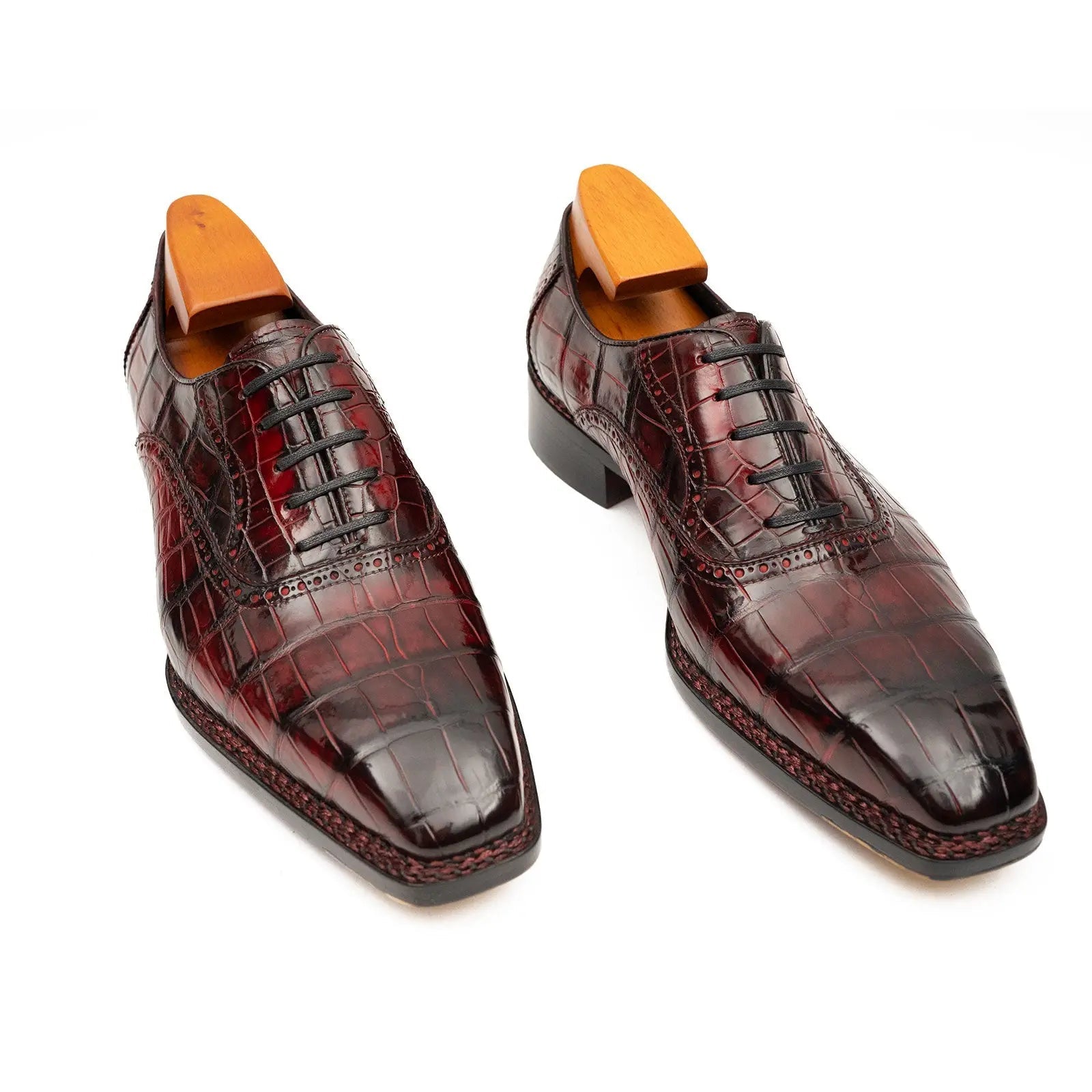 Wine Red Crocodile Oxford Shoes Goodyear Norwegian 8020 VanPasch