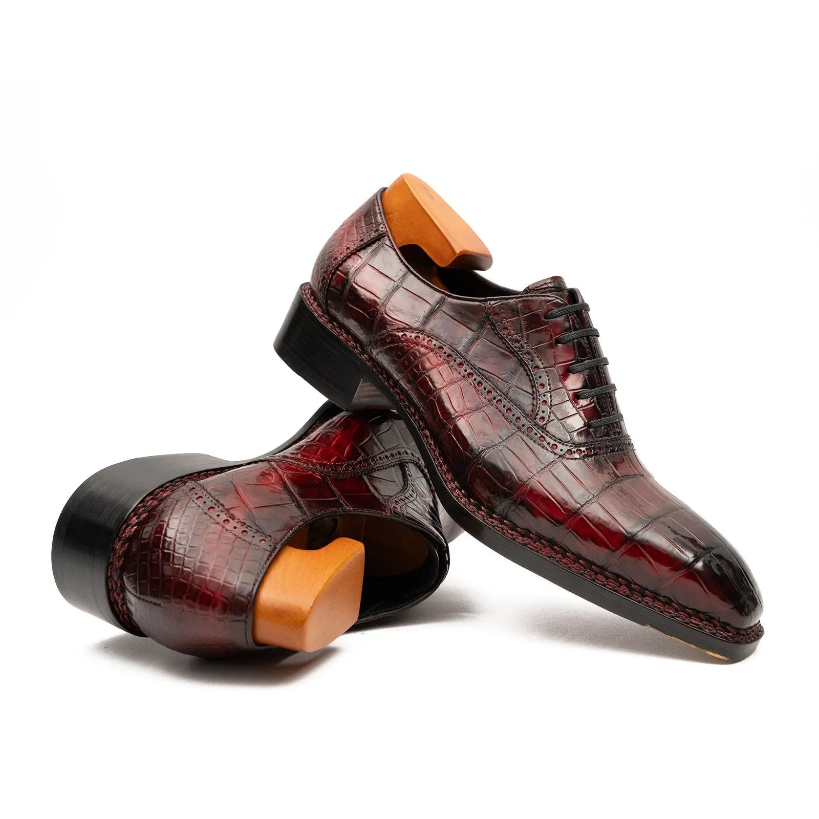 Wine Red Crocodile Oxford Shoes Goodyear Norwegian 8020 VanPasch