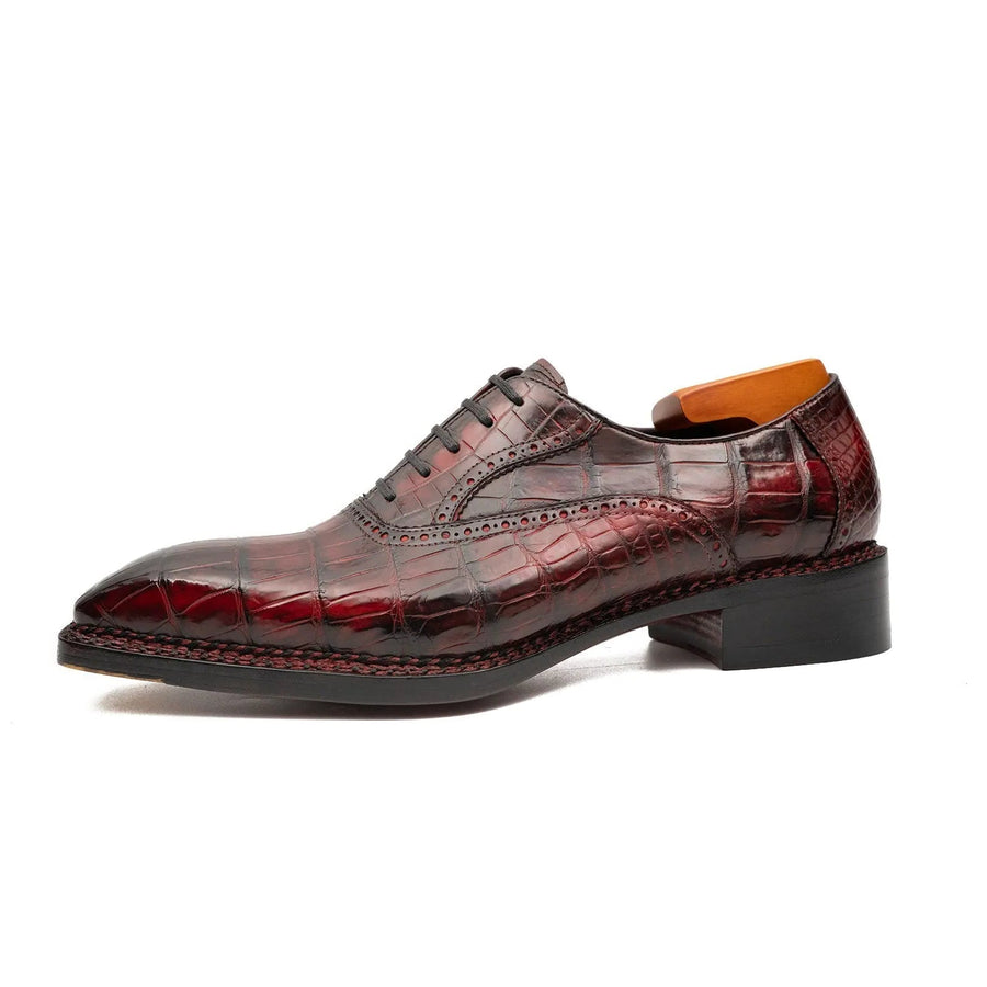 Wine Red Crocodile Oxford Shoes Goodyear Norwegian 8020 VanPasch