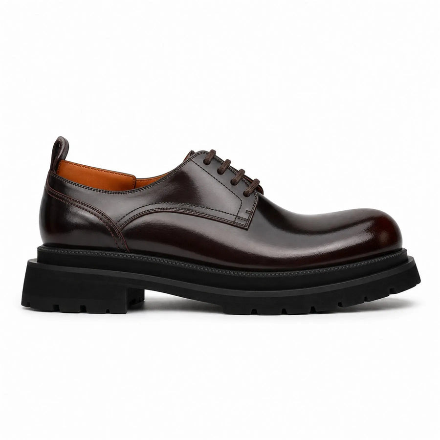Wine Red Lug-Sole Derby Shoes for Men