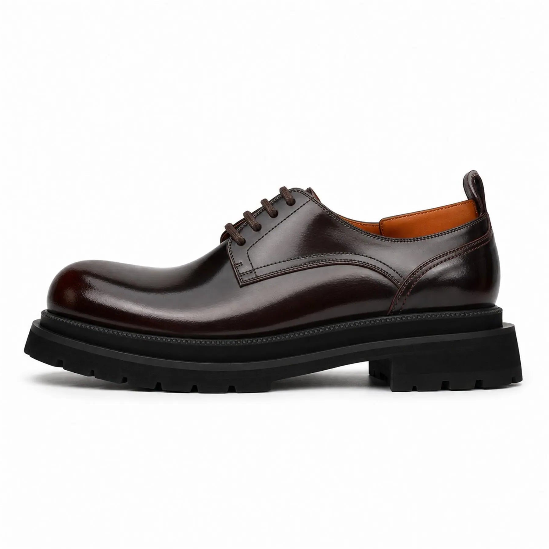 VanPasch 8221KHA coffee lug sole derby shoes white background side view
