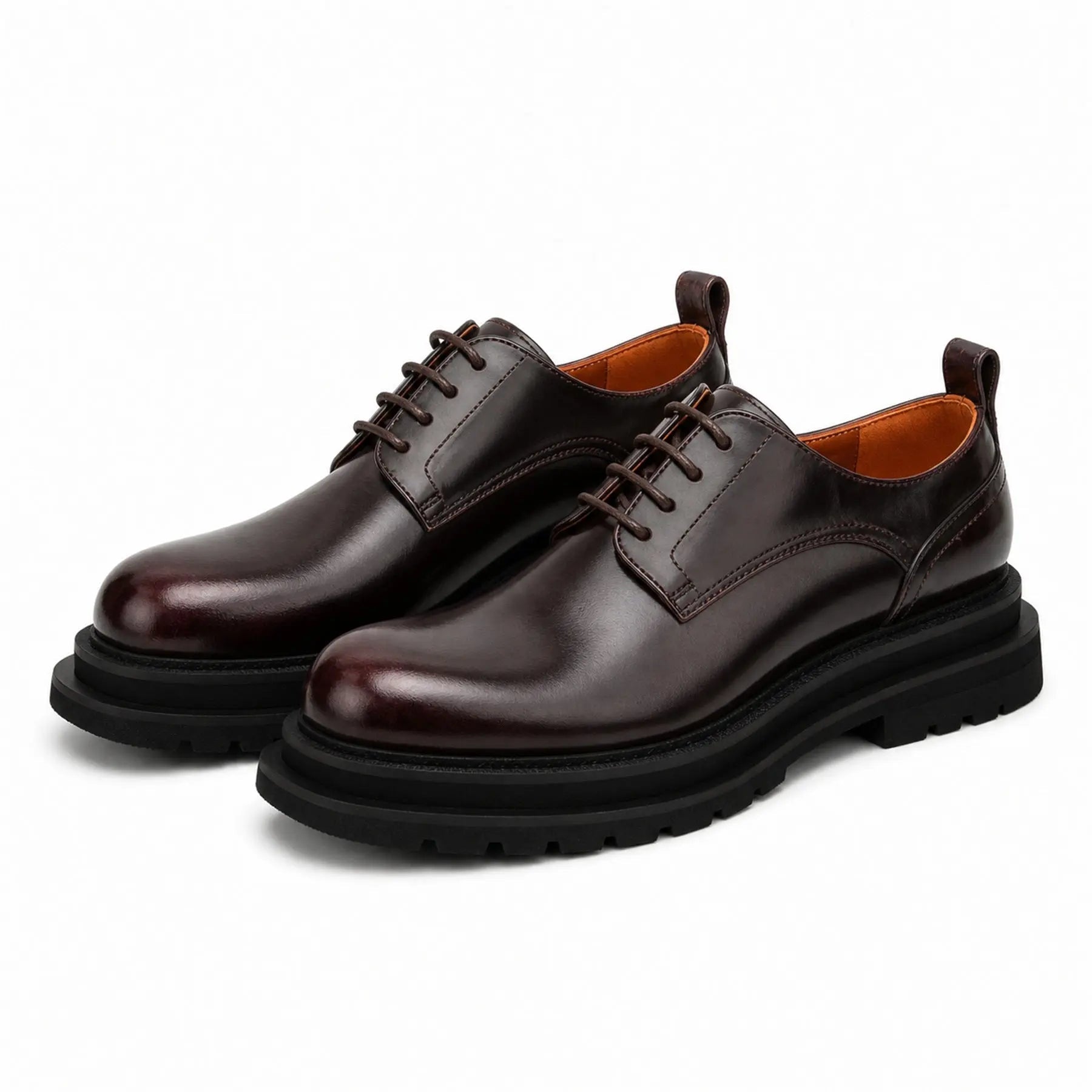 VanPasch 8221KHA coffee lug sole derby shoes white background pair view