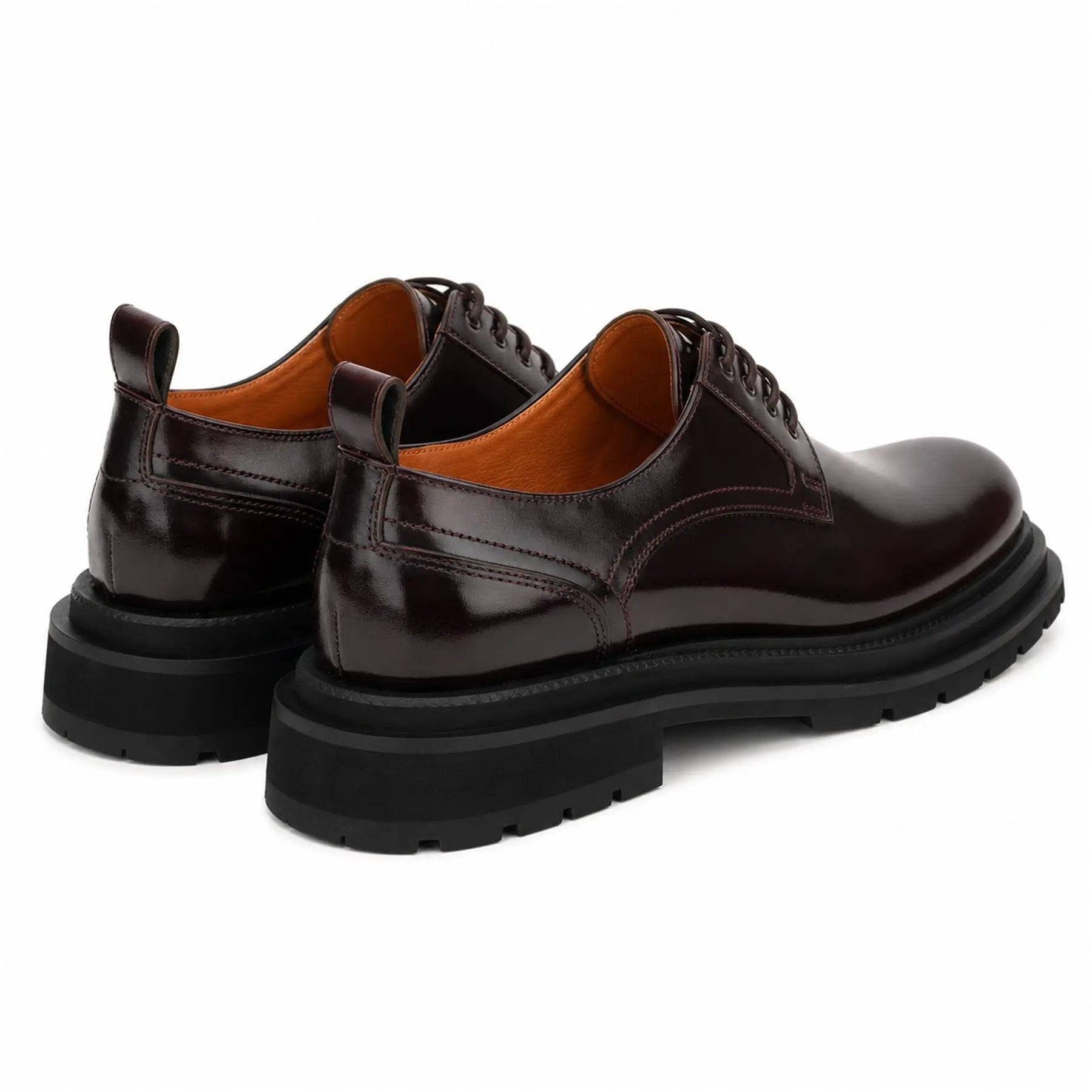 VanPasch 8221KHA coffee lug sole derby shoes white background rear pair view