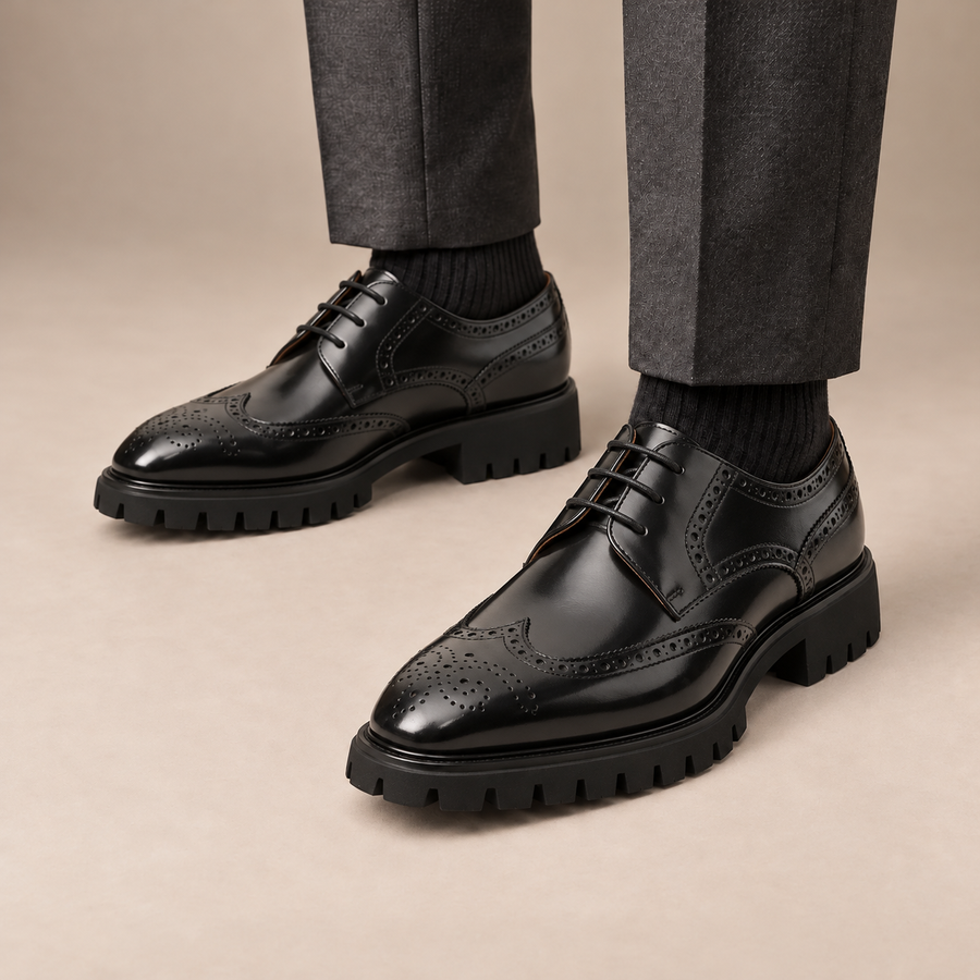 Brogue Derby Shoes with Lug Sole